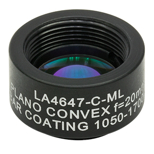 Thorlabs LA4647-C-ML плоско-випукла сферична лінза, UVFS, Ø12.7mm, f=20.0mm, AR Coating: 1050-1700nm з кріпленням SM05