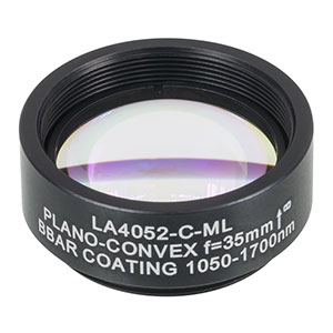 Thorlabs LA4052-C-ML плоско-випукла сферична лінза, UVFS, Ø25.4mm, f=35.0mm, AR Coating: 1050-1700nm з кріпленням SM1