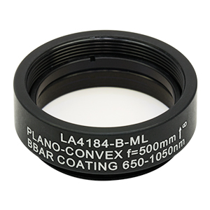 Thorlabs LA4184-B-ML плоско-випукла сферична лінза, UVFS, Ø25.4mm, f=500.0mm, AR Coating: 650-1050nm з кріпленням SM1