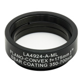 Thorlabs LA4924-A-ML плоско-випукла сферична лінза, UVFS, Ø25.4mm, f=175.0mm, AR Coating: 350-700nm з кріпленням SM1