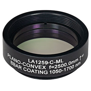 Thorlabs LA1259-C-ML плоско-випукла сферична лінза, N-BK7, Ø25.4mm, f=2500.0mm, AR Coating: 1050-1700nm, з кріпленням SM1