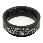 Thorlabs LA4380-A-ML плоско-випукла сферична лінза, UVFS, Ø25.4mm, f=100.0mm, AR Coating: 350-700nm з кріпленням SM1