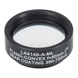 Thorlabs LA4148-A-ML плоско-випукла сферична лінза, UVFS, Ø25.4mm, f=50.0mm, AR Coating: 350-700nm з кріпленням SM1