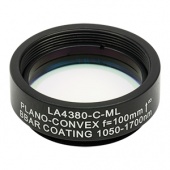 Thorlabs LA4380-C-ML плоско-випукла сферична лінза, UVFS, Ø25.4mm, f=100.0mm, AR Coating: 1050-1700nm з кріпленням SM1