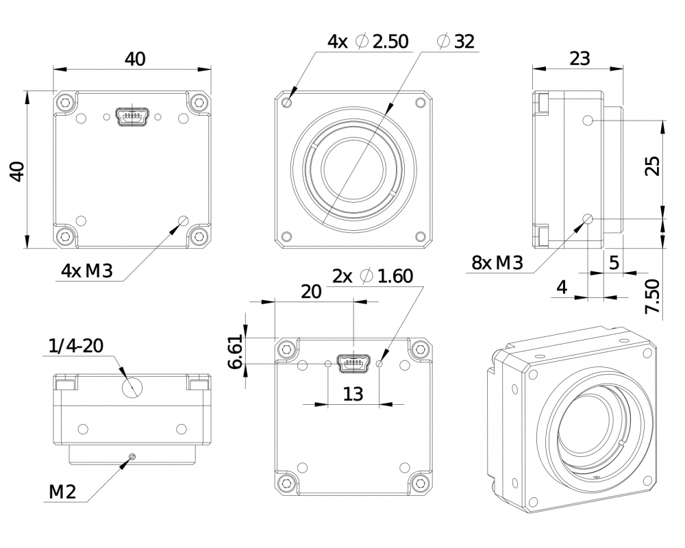 Kurokesu C1 USB камера кольорова CMOS, 2.13MP, 2.9мкм, Sony IMX290, Color, -45°C...+85°C 