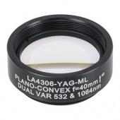 Thorlabs LA4306-YAG-ML плоско-випукла сферична лінза, UVFS, Ø25.4mm, f=40.0mm, AR Coating: 532/1064nm з кріпленням SM1