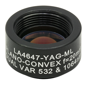 Thorlabs LA4647-YAG-ML плоско-випукла сферична лінза, UVFS, Ø12.7mm, f=20.0mm, AR Coating: 532/1064nm з кріпленням SM05
